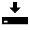 Down-looking arrow over a shape representing a hard disk drive (a long horizontal rectangle with a tiny hollow in the bottom left corner)