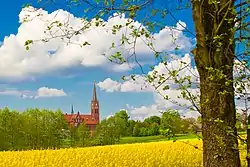 View of Brzeźce with the Our Lady of Scapular church