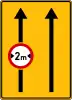 F-2 "lane restrictions"(usually temporary sign; here is an example with let lane reduced in width)