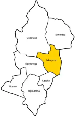 Location of Iskrzyczyn within Gmina Dębowiec