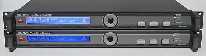 Two DK-Technologies PT5300 units equipped with options PT8633 (advanced SDI pattern generator) and PT8637 (time/date module).