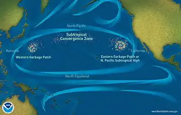 Vast plastic garbage patches have accumulated at the centre of ocean gyres.