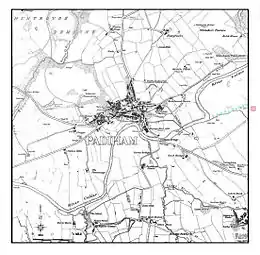 Padiham c. 1844, highlighting the modified route.