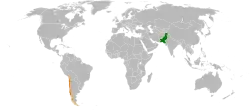 Map indicating locations of Pakistan and Chile