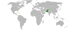 Map indicating locations of Pakistan and Cuba