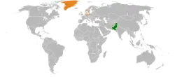 Map indicating locations of Pakistan and Denmark