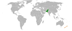 Map indicating locations of Pakistan and New Zealand