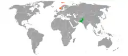 Map indicating locations of Pakistan and Norway