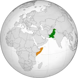 Map indicating locations of Pakistan and Somalia