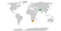 Map indicating locations of Pakistan and South Africa