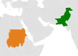 Map indicating locations of Pakistan and Sudan