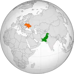 Map indicating locations of Pakistan and Ukraine