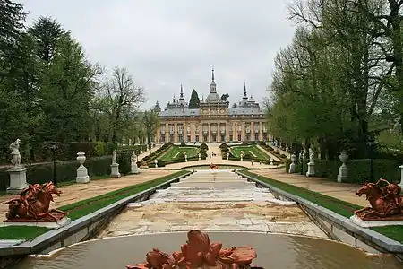 Cascade and alleys at the Royal Palace of La Granja de San Ildefonso