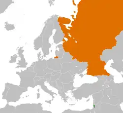 Map indicating locations of Palestine and Russia