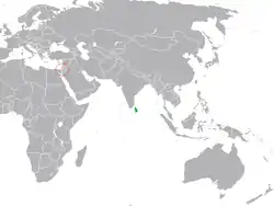 Map indicating locations of Palestine and Sri Lanka