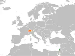 Map indicating locations of Palestine and Switzerland