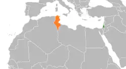 Map indicating locations of Palestine and Tunisia