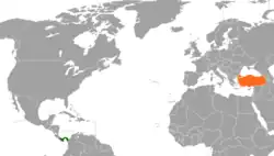 Map indicating locations of Panama and Turkey