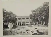 Panditji coming out of the Sanmati Jain Niketan, Varanasi