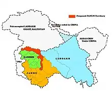 Proposed Panun Kashmir territory in Red