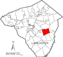 Map of Lancaster County highlighting Paradise Township