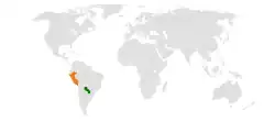 Map indicating locations of Paraguay and Peru