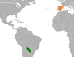 Map indicating locations of Paraguay and Spain