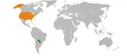 Map indicating locations of Paraguay and USA