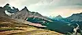 View from Parker Ridge showing Mount Athabasca (left edge), Hilda Peak, Sunwapta Pass and Icefields Parkway.