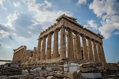 The Parthenon in the Acropolis of Athens, dedicated to the goddess Athena