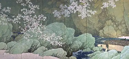 Left panel of the Parting Spring by Kawai Gyokudō. Important Cultural Property.