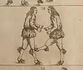 A kick to the knee as depicted in a Baroque Ringen treatise (Johann Georg Passchen 1659)