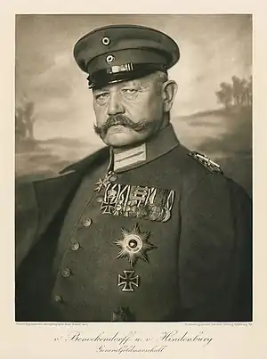 Image 3Paul von HindenburgPhotograph credit: Nicola Perscheid; restored by Adam CuerdenPaul von Hindenburg (2 October 1847 – 2 August 1934), was a German general and statesman who led the Imperial German Army during World War I. In 1925, he returned to public life to become the second elected president of the Weimar Republic. While he was personally opposed to Adolf Hitler and his Nazi Party, he nonetheless played a major role in the political instability that resulted in their rise to power, ultimately agreeing to appoint Hitler as Chancellor of Germany in January 1933 after the Nazis had become the largest party in the Reichstag. This 1914 photograph of Hindenburg in military uniform was taken by the German photographer Nicola Perscheid.