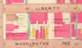 A 1907 yellow and pink plat map showing various structures, with the Hanauer-Rosenberg residence visible.