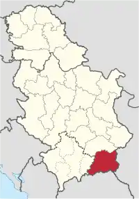 Location of the Pčinja District within Serbia