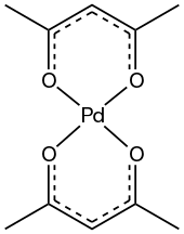 Skeletal formula of palladium(II) acetylacetonate