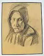 Agnes Weinrich, Old Woman, about 1915, graphite on paper, 11.5 x 7.5 inches