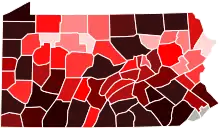 A heat map of Pennsylvania denoting farm density by county.