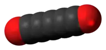 Space-filling model of the pentacarbon dioxide molecule