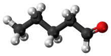 Ball-and-stick model of the pentanal molecule