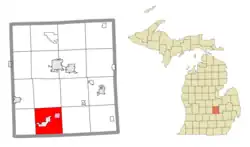 Location within Shiawassee County (red) and the administered village of Morrice (pink)