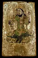 Painting of a Persian deity on the reverse of a painted panel, probably depicting the legendary hero Rustam.