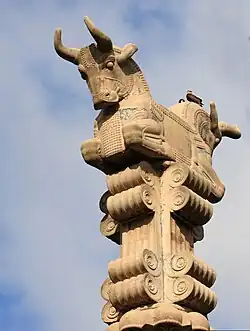 A well-preserved column in Persepolis. Note the two bulls and the ornations.