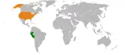 Map indicating locations of Peru and USA