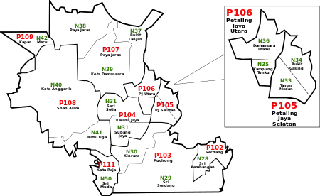 Petaling, Selangor Parliament and State Assembly Electoral Districts