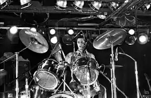 Pete Prescott playing drums at the Rathskeller in Boston