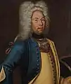 Peter Lilliehorn in the uniform and gorget of a major at the  Kalmar Regiment, the gorget with the royal cypher of Frederick I of Sweden, 1727.