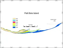 Historical map of the geomorphology of Petit Bois Island