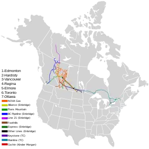 All Canadian Energy Regulator managed pipelines originating from Alberta