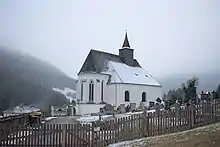 Parish church Kleinzell on a foggy day in December